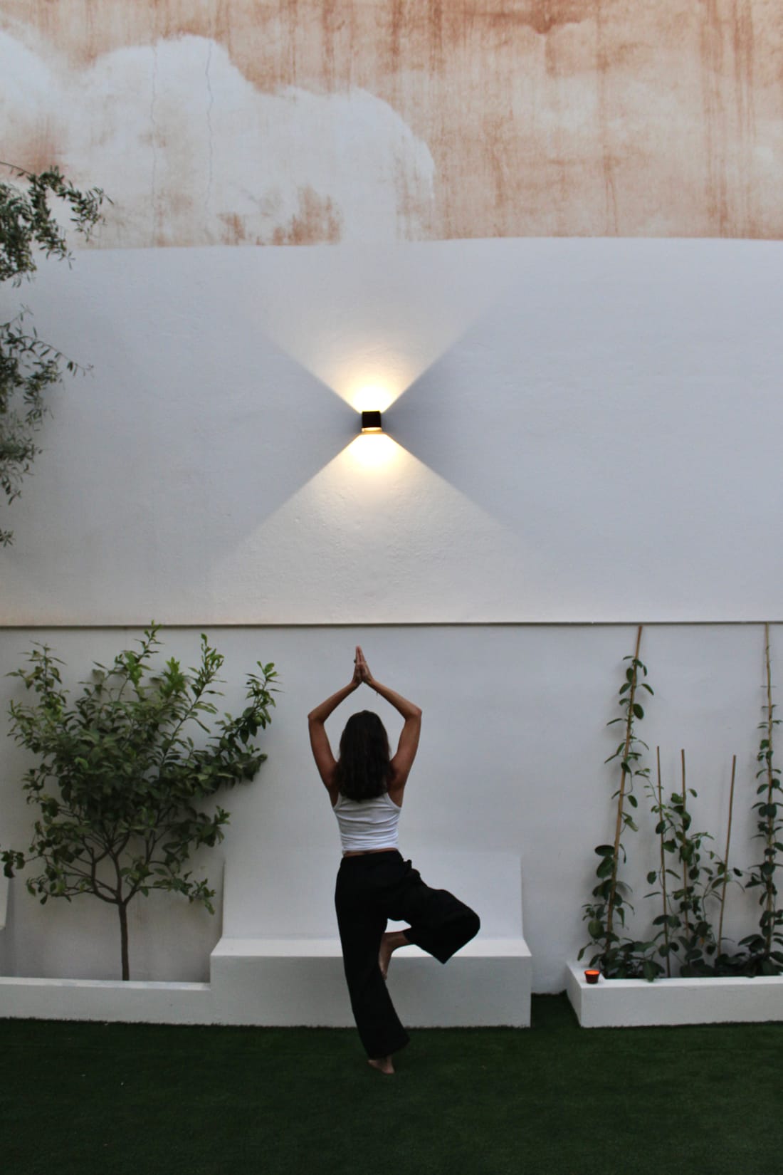 Finding a quiet moment in the courtyard